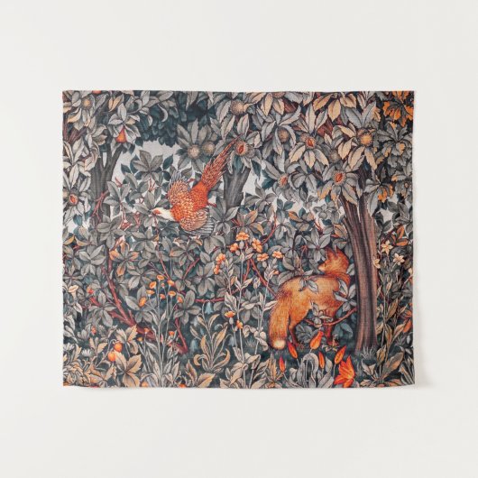 BOSDIEREN, fazant, rode vos, grijze flora Wandkleed (Voorkant (horizontaal))