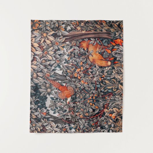 BOSDIEREN, fazant, rode vos, grijze flora Wandkleed (Voorkant)