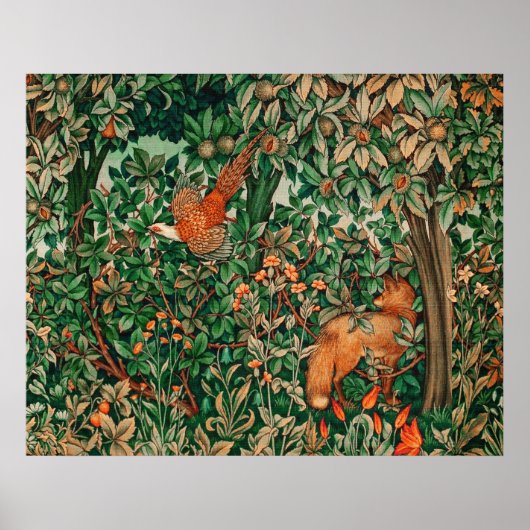 BOSDIEREN Fazant Rode Vos, Groene Bloemen Poster (Voorkant)