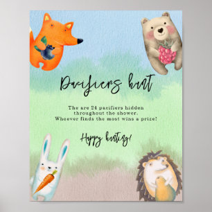 bosdieren - Fopspenen jacht spel baby shower Poster