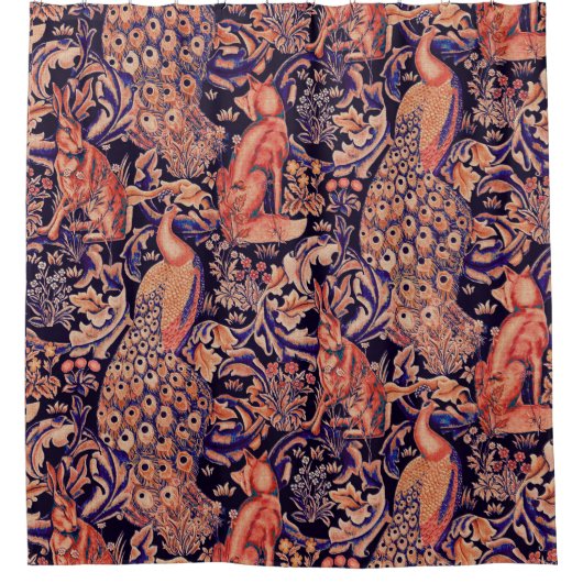 BOSDIEREN Fox, pacock, harige roze blauwe Floral Douchegordijn (Voorkant)