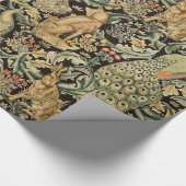 BOSDIEREN, FOX, PEACOCK, HARE IN GROENE PLANTEN CADEAUPAPIER (Hoek)