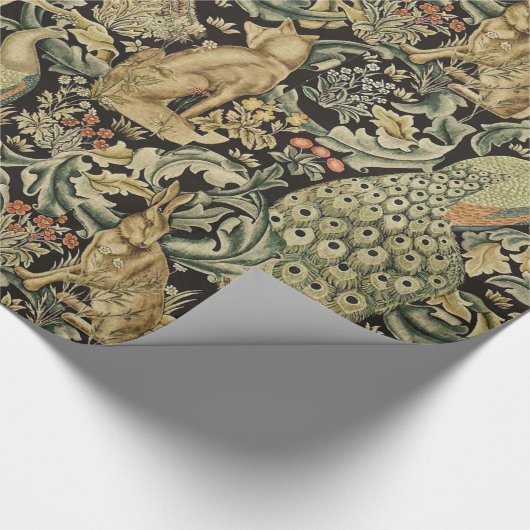 BOSDIEREN, FOX, PEACOCK, HARE IN GROENE PLANTEN CADEAUPAPIER (Hoek)