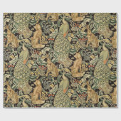 BOSDIEREN, FOX, PEACOCK, HARE IN GROENE PLANTEN CADEAUPAPIER (Vlak)