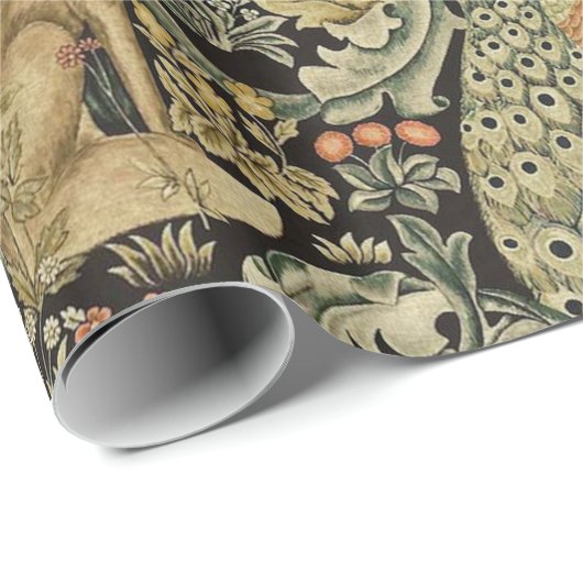 BOSDIEREN, FOX, PEACOCK, HARE IN GROENE PLANTEN CADEAUPAPIER (Rol Hoek)