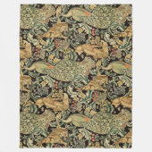 BOSDIEREN, FOX, PEACOCK, HARE IN GROENE PLANTEN FLEECE DEKEN (Voorkant)