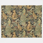 BOSDIEREN, FOX, PEACOCK, HARE IN GROENE PLANTEN FLEECE DEKEN (Voorkant (Horizontaal))