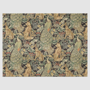 BOSDIEREN, FOX, PEACOCK, HARE IN GROENE PLANTEN TISSUEPAPIER