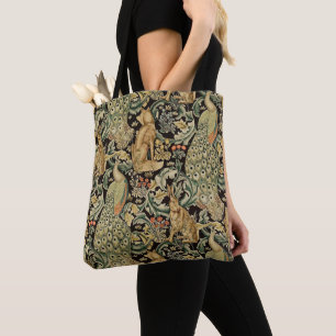 BOSDIEREN, FOX, PEACOCK, HARE IN GROENE PLANTEN TOTE BAG