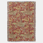 BOSDIEREN, FOX, PEACOCK, HARE IN RODE PLANTEN DEKEN (Voorkant Verticaal)