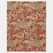 BOSDIEREN, FOX, PEACOCK, HARE IN RODE PLANTEN FLEECE DEKEN (Voorkant)