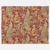 BOSDIEREN, FOX, PEACOCK, HARE IN RODE PLANTEN FLEECE DEKEN (Voorkant (Horizontaal))