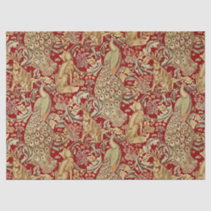 BOSDIEREN, FOX, PEACOCK, HARE IN RODE PLANTEN  TISSUEPAPIER