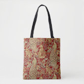 BOSDIEREN, FOX, PEACOCK, HARE IN RODE PLANTEN TOTE BAG (Voorkant)