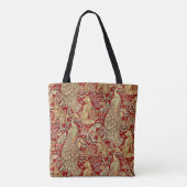 BOSDIEREN, FOX, PEACOCK, HARE IN RODE PLANTEN TOTE BAG (Achterkant)