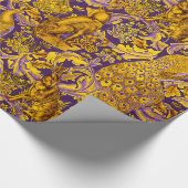 BOSDIEREN, FOX, PEACOCK, HARE, Paarse goudbloemen Cadeaupapier (Hoek)