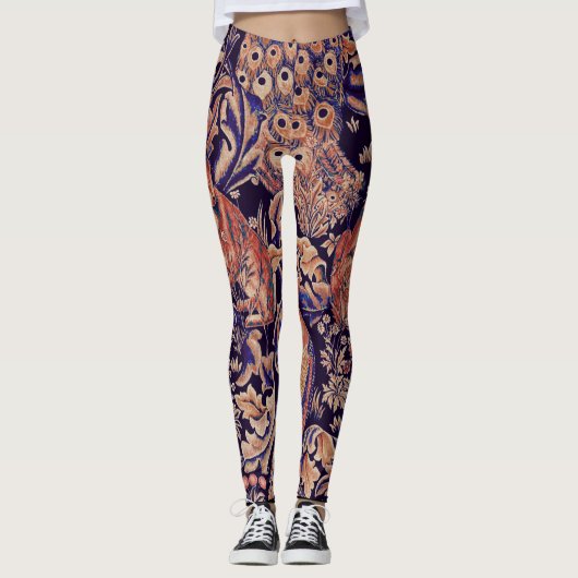 BOSDIEREN, FOX, PEACOCK, HARE PINK BLUE FLORAL LEGGINGS (Voorkant)