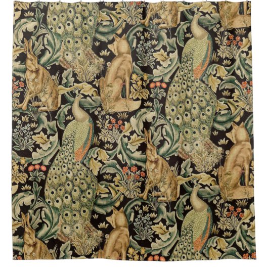 BOSDIEREN, Fox, Peacock, hazen in groene bloemen Douchegordijn (Voorkant)