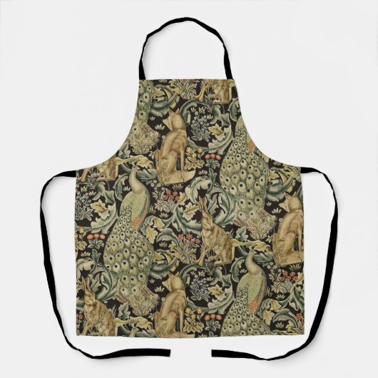 BOSDIEREN, Fox, Peacock, hazen in groene bloemen Schort (Voorkant)