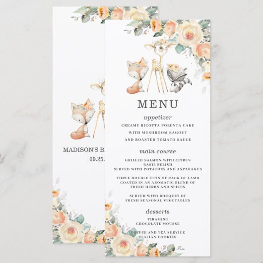 Bosdieren Gele Bloemen Groen Douche Programmakaart (Voorkant / Achterkant)