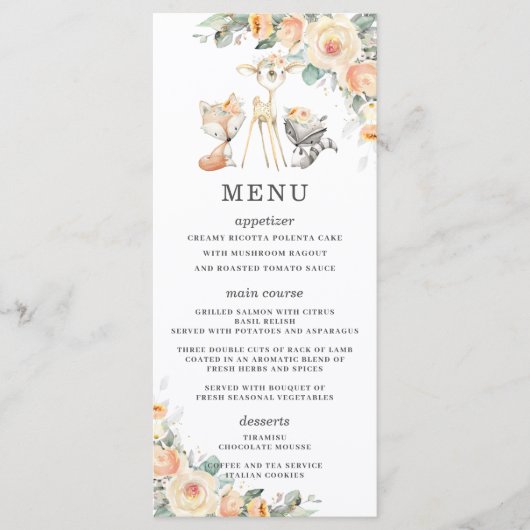 Bosdieren Gele Bloemen Groen Douche Programmakaart (Voorkant)