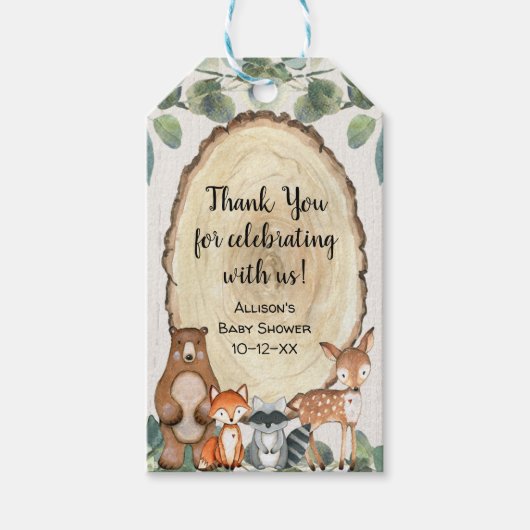 Bosdieren genderneutraal baby shower cadeaulabel (Voorkant)