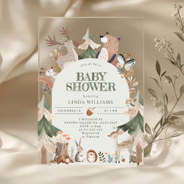 Bosdieren genderneutraal rustiek Baby shower Acryl Uitnodigingen