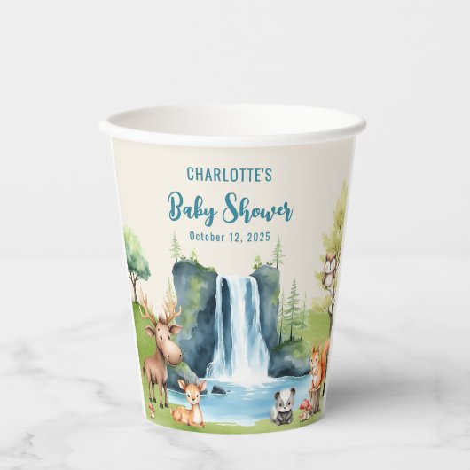 Bosdieren Gepersonaliseerd Blauw Baby shower Papieren Bekers (Voorkant)
