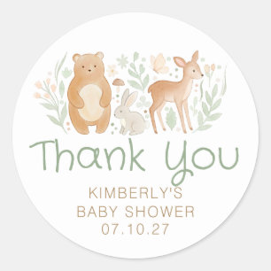 Bosdieren Geslacht Neutrale Baby Shower Ronde Sticker