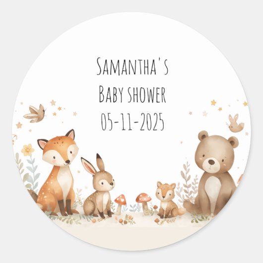 Bosdieren geslacht neutrale babyshower ronde sticker (Voorkant)