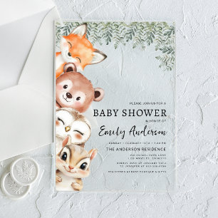 Bosdieren Geslachtsonzijdige Baby Shower Acryl Uitnodigingen