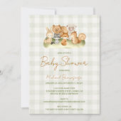 Bosdieren Gingham Baby Shower Kaart (Voorkant)