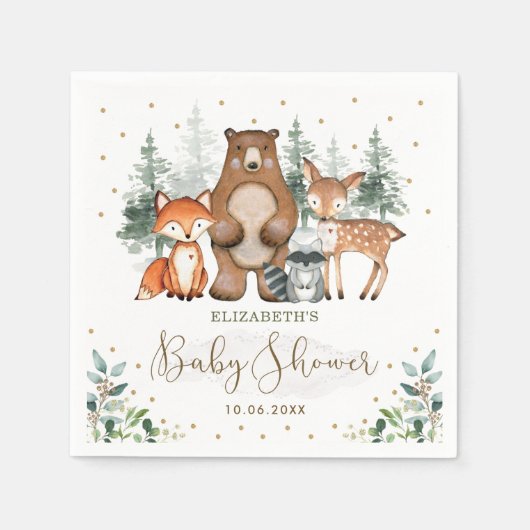 Bosdieren GreenGenery Forest Baby shower Servet (Voorkant)