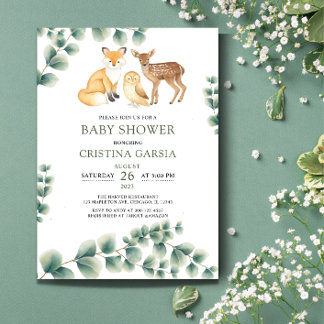Bosdieren groen baby shower kaart