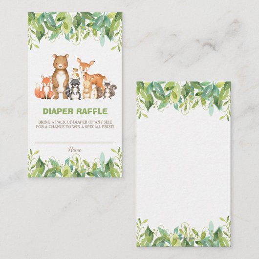 Bosdieren Groen Bos Jongen Luier Raffle Informatiekaartje (Voorkant / Achterkant)