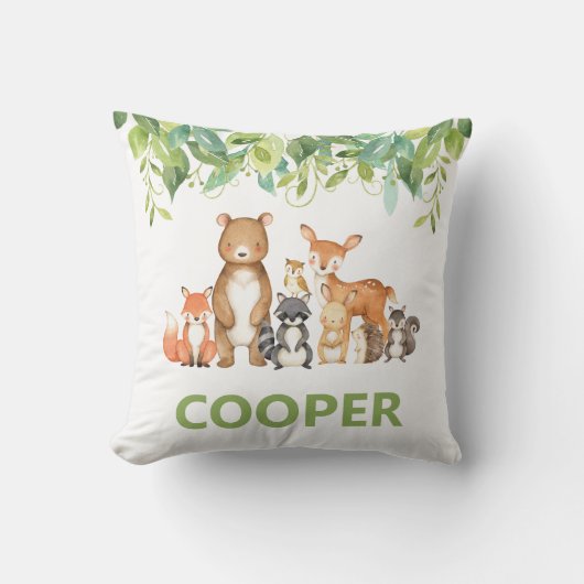 Bosdieren Groen Kinder kinderkamer Decor Kussen (Voorkant)