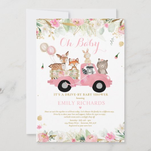 Bosdieren groen rijden met Baby shower Kaart (Voorkant)