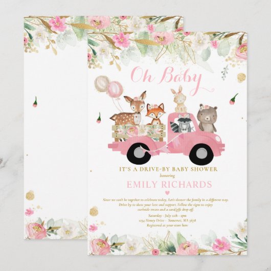 Bosdieren groen rijden met Baby shower Kaart (Voorkant / Achterkant)