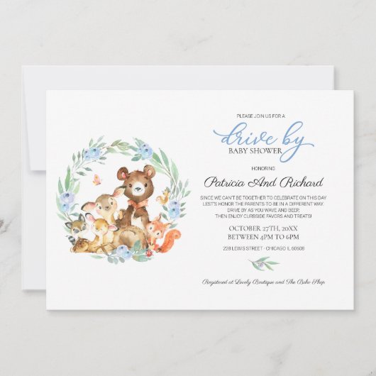 Bosdieren groen rijden met Baby shower Kaart (Voorkant)