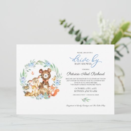 Bosdieren groen rijden met Baby shower Kaart (Staand voorkant)