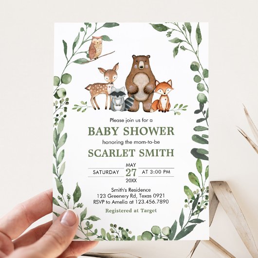 Bosdieren Groene Baby Shower Kaart