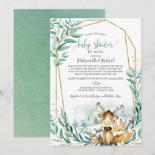 Bosdieren Groene Baby Shower Per Post Kaart (Voorkant / Achterkant)
