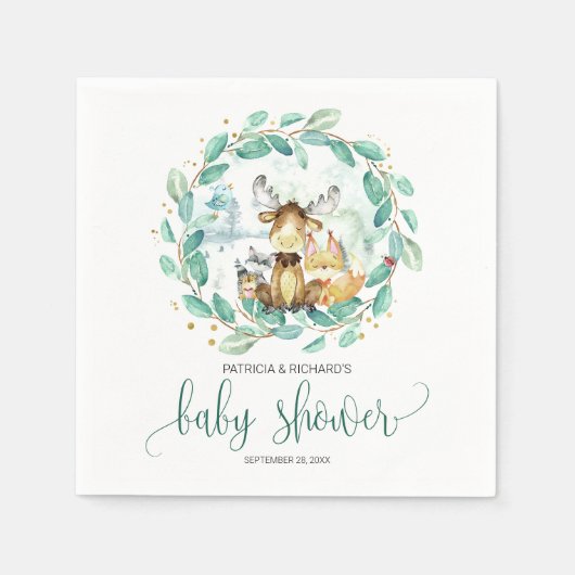 Bosdieren Groene Baby Shower Servet (Voorkant)