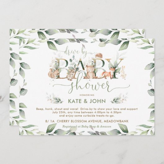 Bosdieren Groene Drive By Baby Shower Kaart (Voorkant / Achterkant)