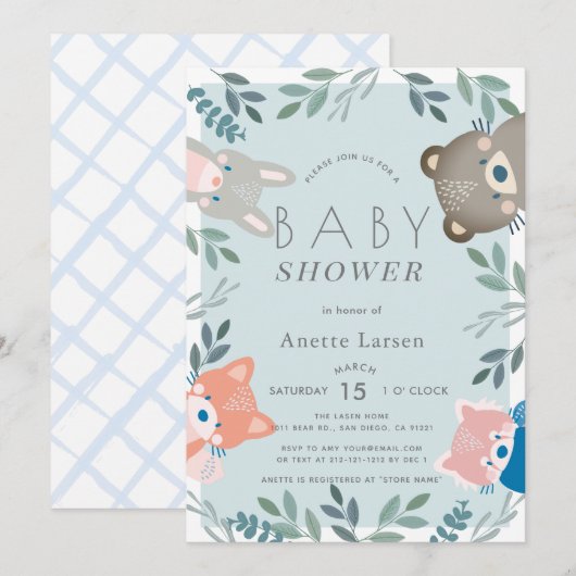 Bosdieren Groene Jongens Baby Shower Kaart (Voorkant / Achterkant)