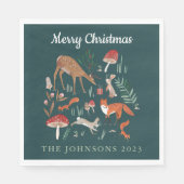Bosdieren Groene Kerstmis Servet (Voorkant)