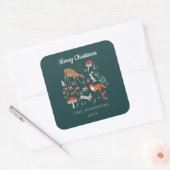 Bosdieren Groene Kerstmis Vierkante Sticker (Envelop)