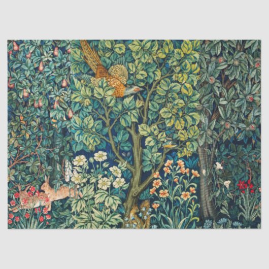 BOSDIEREN Hazen, fazant vogel, groene bloemen Tissuepapier (Voorkant)