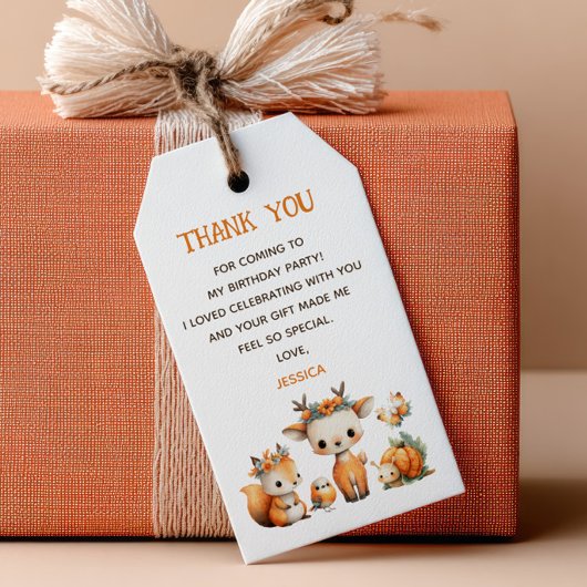 Bosdieren Herfst Kinderverjaardag Bedankt Cadeaulabel