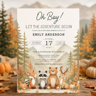 Bosdieren Herfst Pompoen Baby Shower Kaart